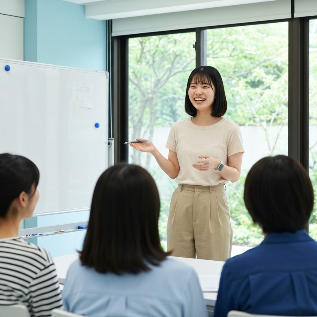 研修講師として教える女性